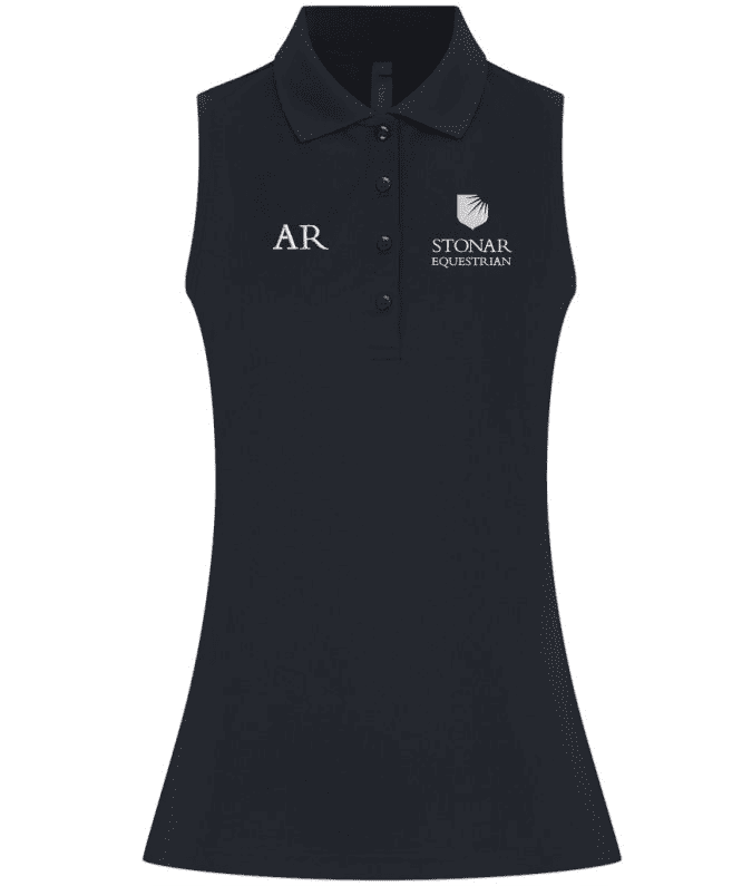 Ladies Stonar School Equestrian Navy Sleeveless Polo - H477