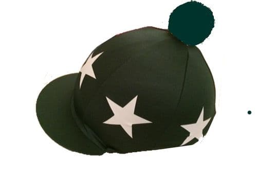 Lamerton PC Bottle  Lycra Hat Silk with white stars and Bottle green pompom