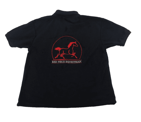 Navy ADULT Red Piece Equestrian Stables Polo Shirt