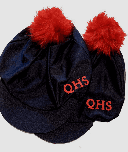 Quinton School  Black silk with red pompom, QHS on front left in red