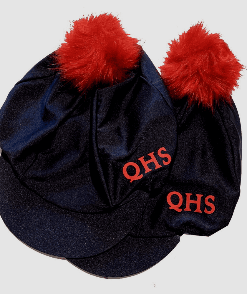 Quinton School Black silk with red pompom, QHS on front left in red