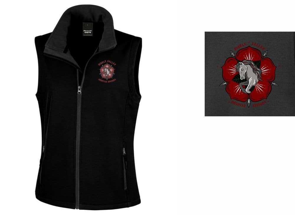 Ribble Valley Mounted Archers Black Ladies Fit R232F Softshell Gilet