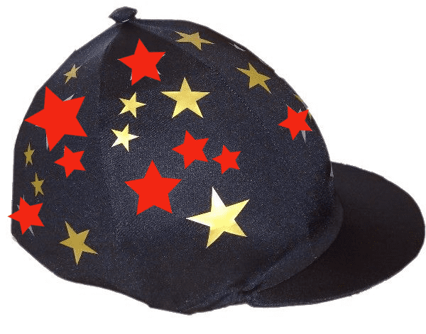 Shebbear College Black Lycra Hat Silk with Red and gold stars and gold pompom