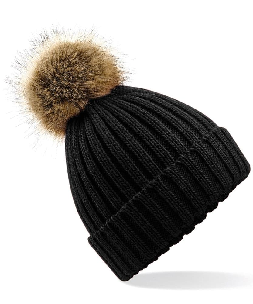 Sinderhope Trekking Centre Faux Fur pom pom chunky beanie.