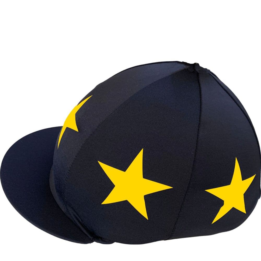 Taunton Vale PC Navy Silk With Golden Yellow Stars Lycra Hat Silk with button