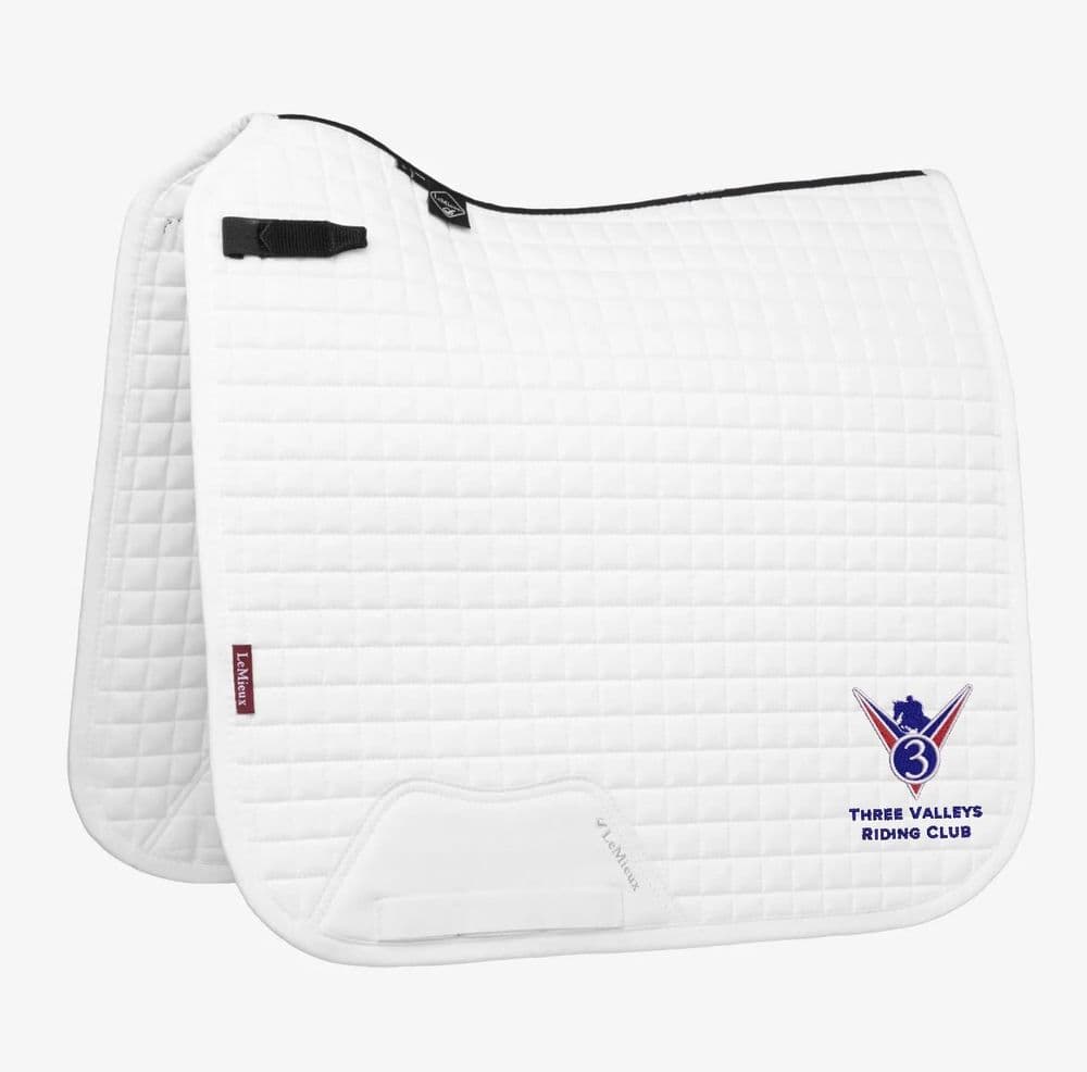 Three Valley's RC embroidered white Le Meiux Dressage Saddlecloths