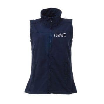 Women's Navy Flux Softshell Bodywarmer with Glenbrae logo.