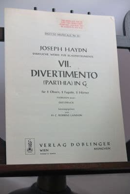 Haydn J - Divertimento No 7 (Parthia) in G (Hob deest) for 2 Oboes 2 Horns 2 Bassoons