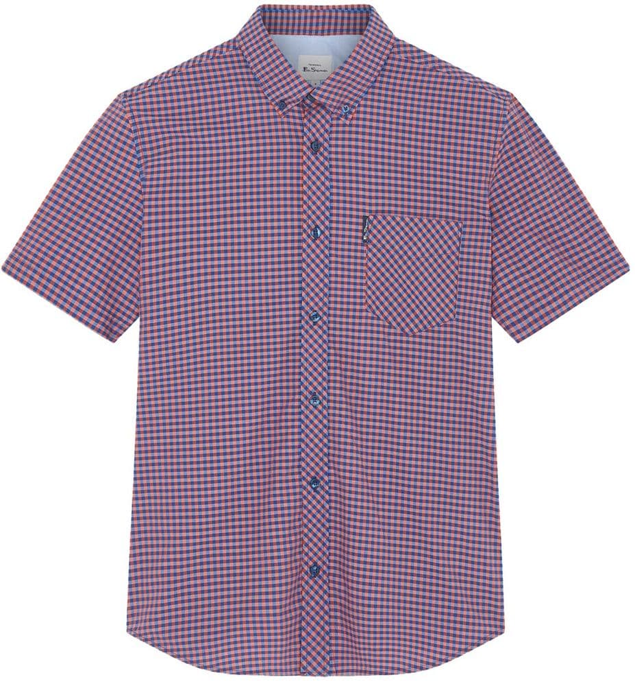 BEN SHERMAN SHORT SLEEVE GINGHAM CHECK SHIRT - BURNT ORANGE