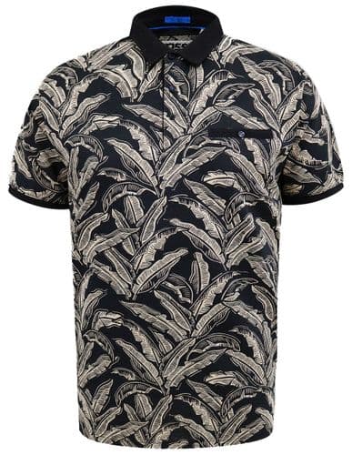 D555 BLACK LEAF PRINT POLO SHIRT