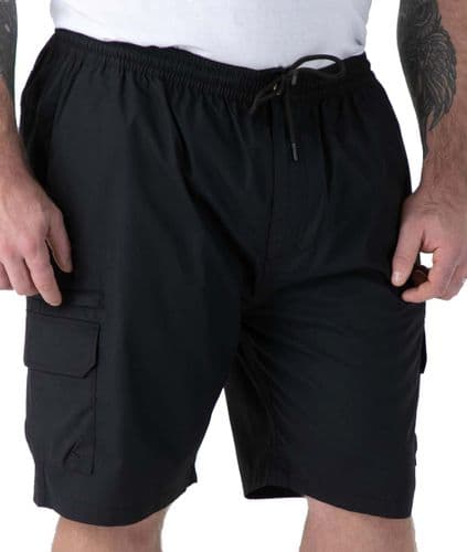 D555 ELASTICATED WAIST STRETCH FABRIC CARGO SHORTS - BLACK