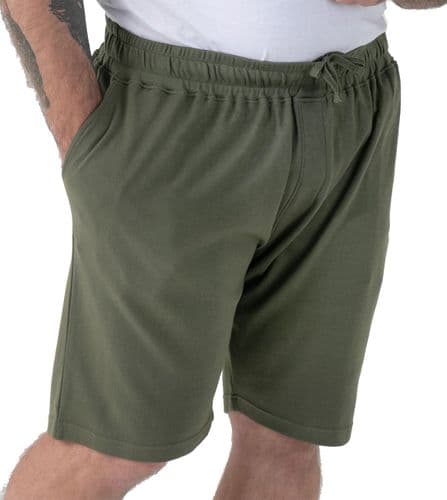 D555 ELASTICATED WAIST STRETCH FABRIC JERSEY COTTON SHORTS - KHAKI