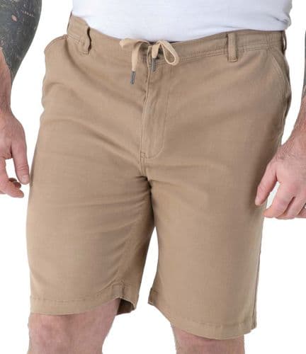 D555 ELASTICATED WAIST STRETCH FABRIC SMART CHINO STYLE SHORTS - STONE