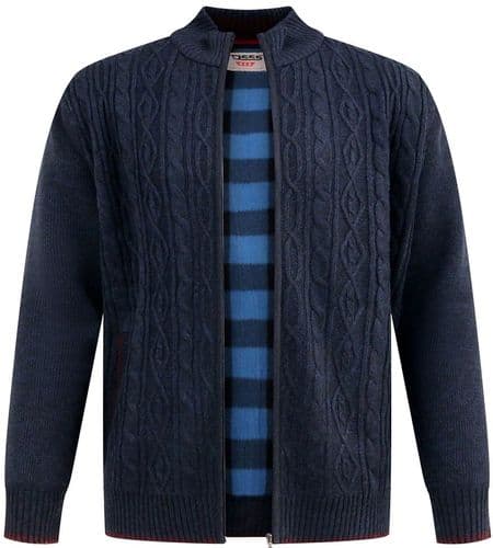 D555 FULL ZIP CABLE KNIT JUMPER WITH FLEECE LINING