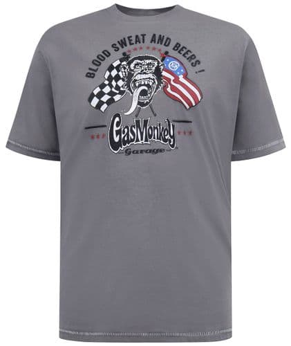 D555 GAS MONKEY GARAGE PRINT T SHIRT - GREY