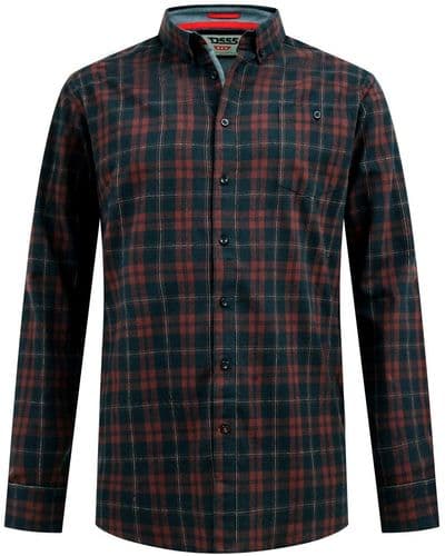 D555 LONG SLEEVED CHECK SHIRT - BURGUNDY/BLACK