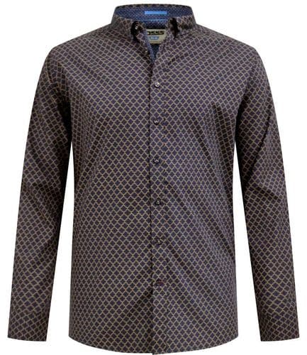 D555 LONG SLEEVED NAVY/GOLD PATTERNED  SHIRT