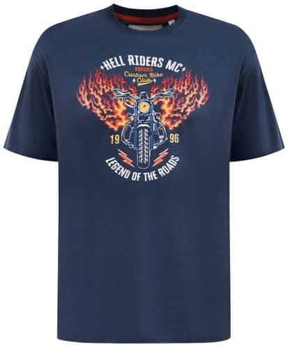 D555 MOTORBIKE WITH FLAME WINGS PRINT T SHIRT