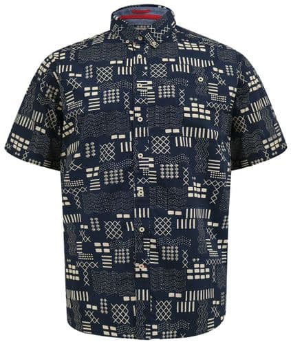 D555 NAVY GEOMETRIC ALL OVER  PRINT SHIRT - RICK