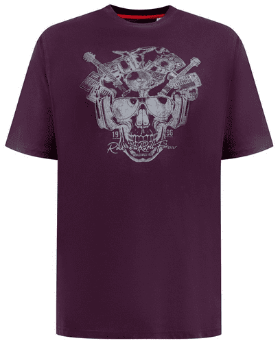 D555 ROCK N ROLL SKULL PRINT T SHIRT