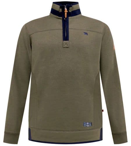 D555  ZIP NECK FLEECE SWEATSHIRT - KHAKI/NAVY