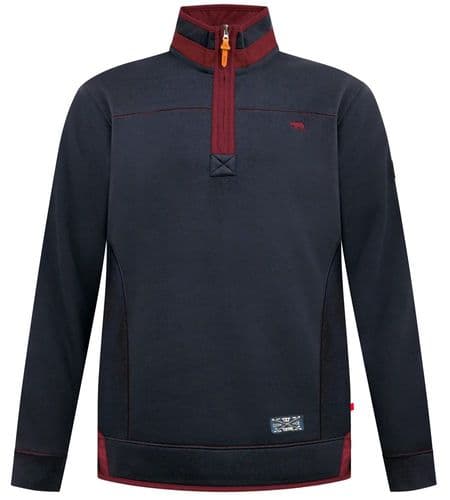 D555  ZIP NECK FLEECE SWEATSHIRT - NAVY/RED