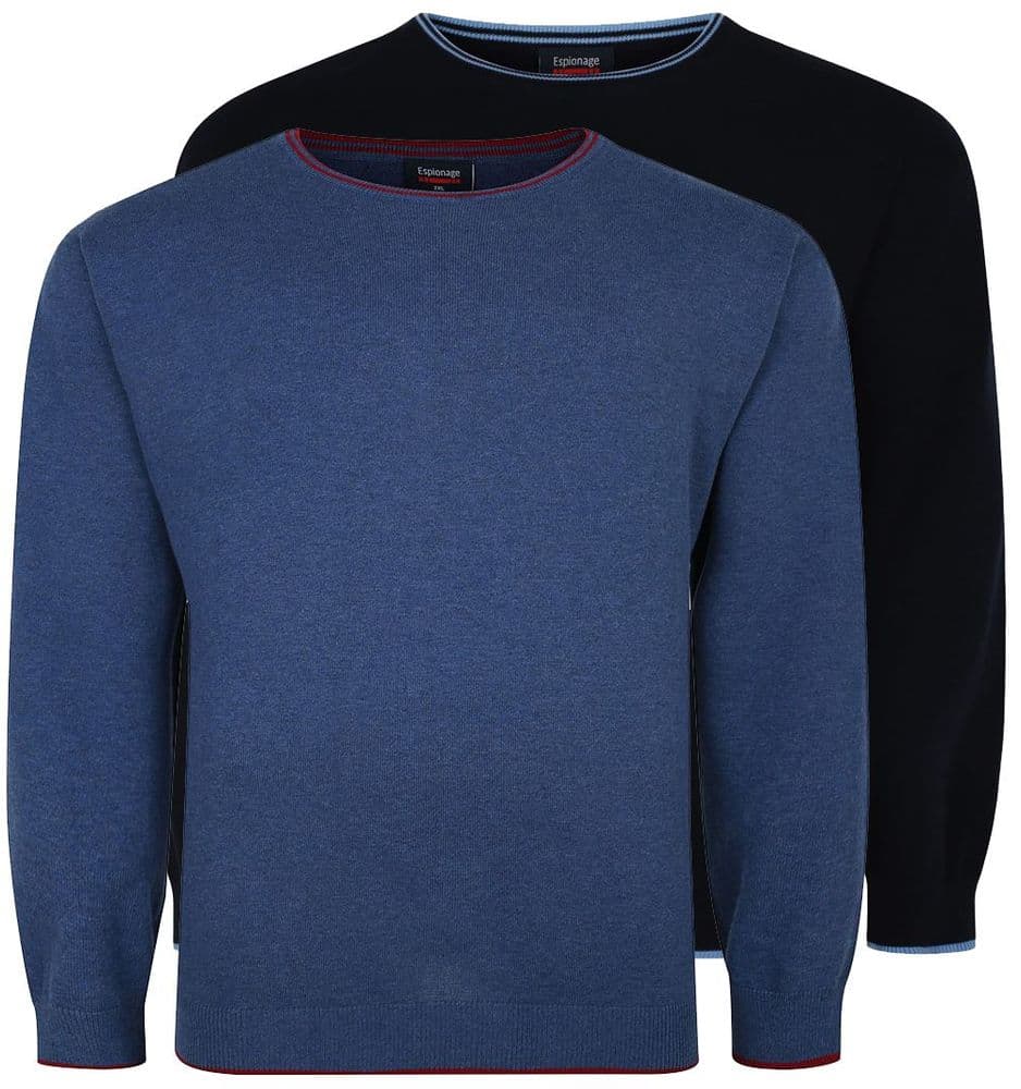 ESPIONAGE CONTRAST TRIM CREW NECK COTTON JUMPER