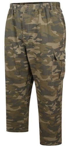 ESPIONAGE ELASTICATED WAIST CAMO CARGO TROUSERS