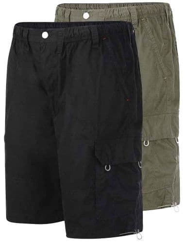 ESPIONAGE ELASTICATED WAIST POPLIN COTTON CARGO SHORTS