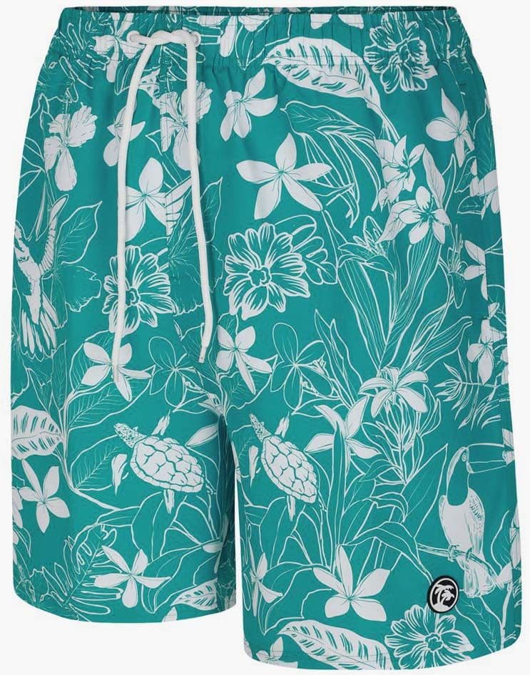ESPIONAGE HAWAIIAN PRINT SWIM SHORT - OCEAN BLUE/GREEN