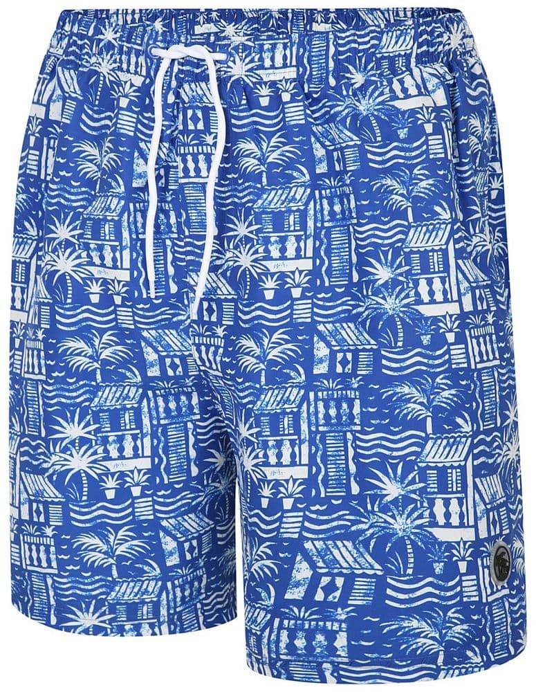 ESPIONAGE HAWAIIAN PRINT SWIM SHORT - ROYAL BLUE/WHITE