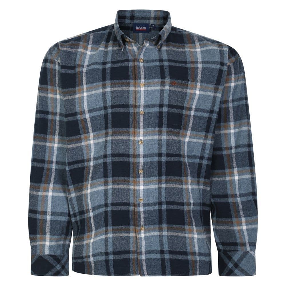 ESPIONAGE LONG SLEEVED BRUSHED COTTON CHECK SHIRT - AIRFORCE BLUE/NAVY