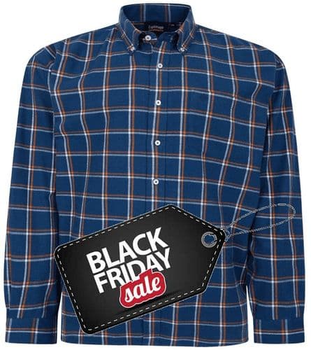 ESPIONAGE LONG SLEEVED BRUSHED COTTON CHECK SHIRT -BLUE/ORANGE