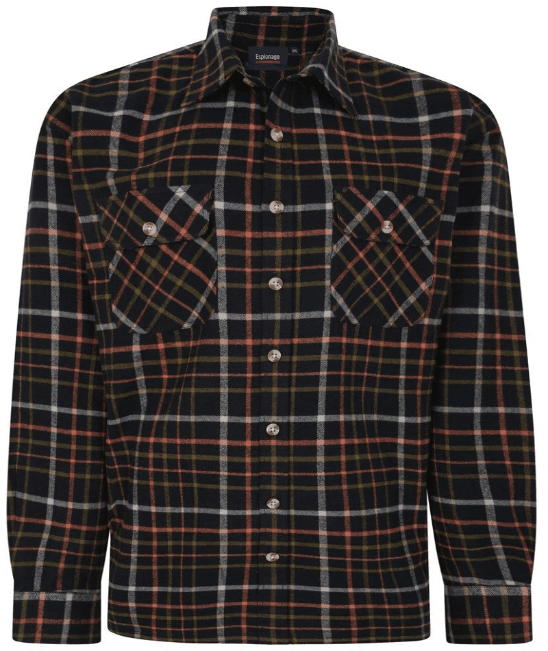 ESPIONAGE LONG SLEEVED HEAVY WEIGHT CHECK OVERSHIRT - BLACK/MULTI