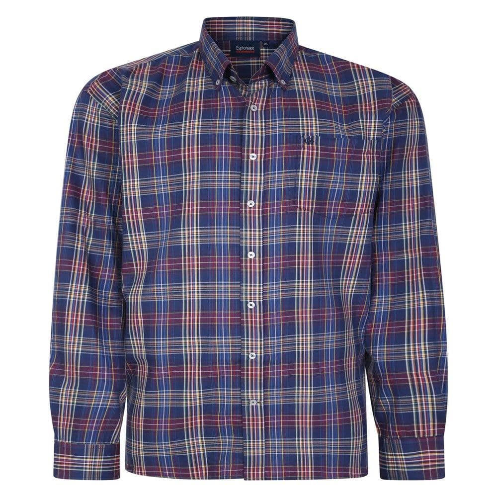 ESPIONAGE LONG SLEEVED PEACHED COTTON CHECK SHIRT -PURPLE