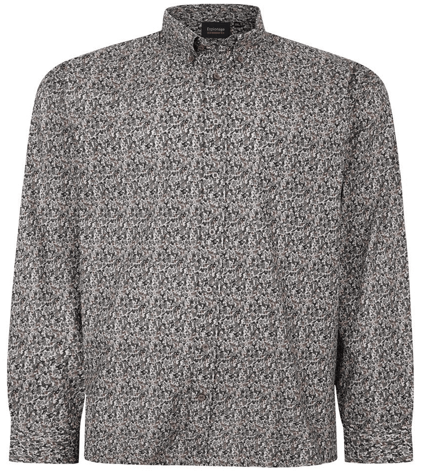 ESPIONAGE LONG SLEEVED STRETCH FABRIC FLORAL PRINT SHIRT - OLIVER