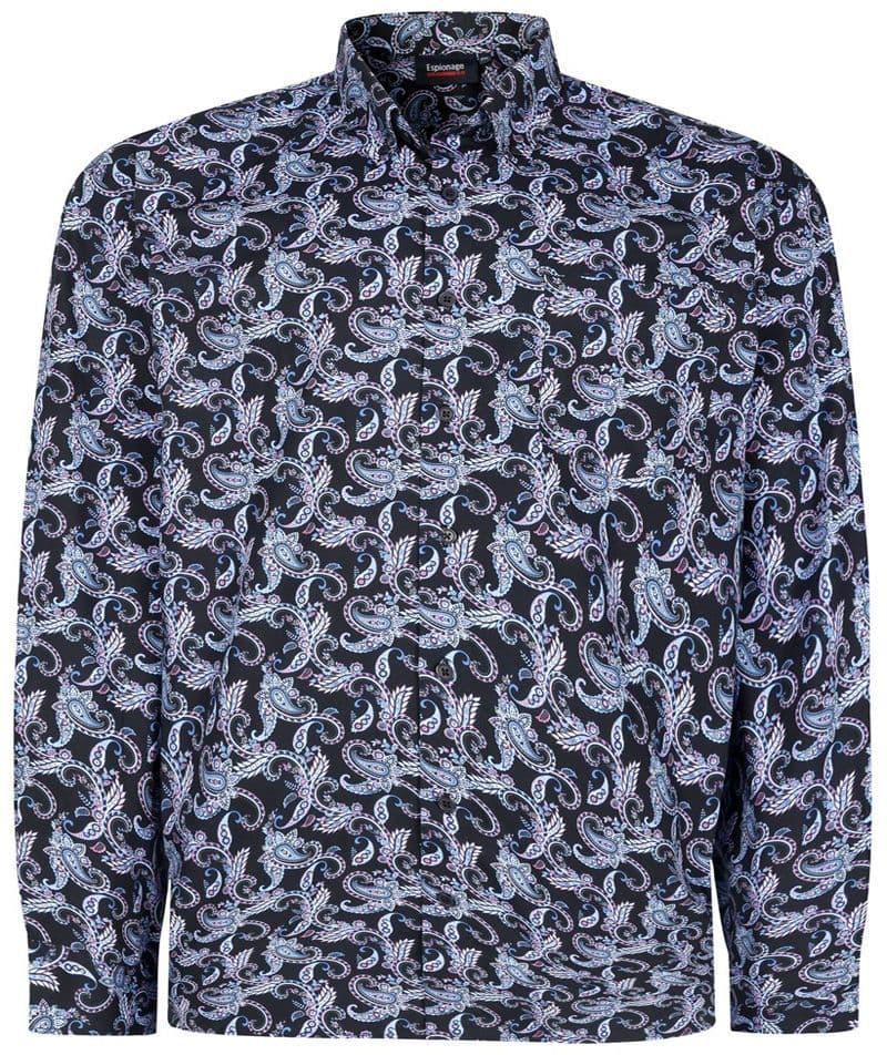 ESPIONAGE LONG SLEEVED STRETCH FABRIC PAISLEY PRINT SHIRT