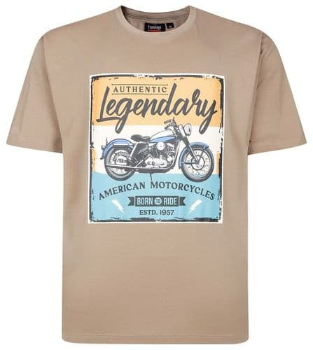 ESPIONAGE MOTORBIKE PRINT T SHIRT - MUSHROOM
