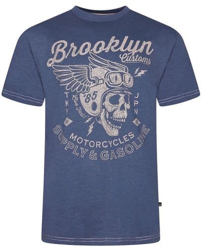 KAM BROOKLYN MOTORCYCLE SKULL T SHIRT - INDIGO