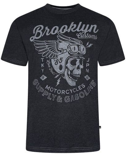 KAM BROOKLYN MOTORCYCLE SKULL T SHIRT - MOONLESS NIGHT