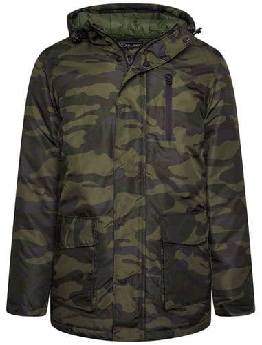 KAM CAMO PRINT HOODED QUILTED JACKET