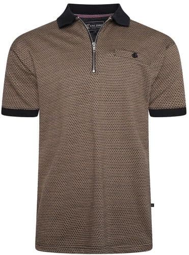 KAM  DOBBY WEAVED PATTERN POLO SHIRT -GOLD DUST
