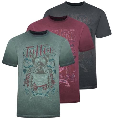 KAM DYE WASHED TATTOO PRINT T SHIRT