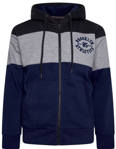 KAM FULL ZIP BROOKLYN PANELLED  HOODY - BLACK/GREY/NAVY
