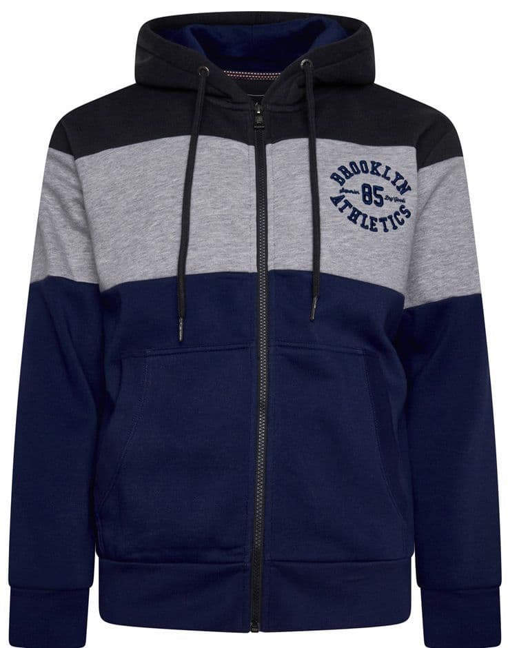 KAM FULL ZIP BROOKLYN PANELLED HOODY - BLACK/GREY/NAVY