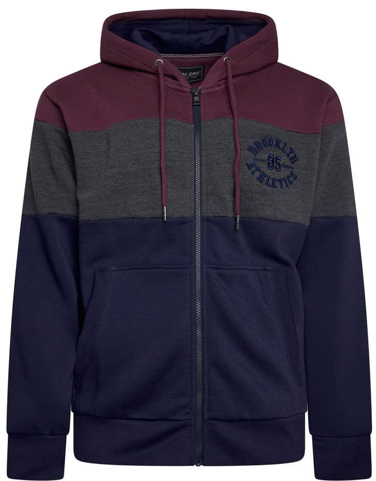 KAM FULL ZIP BROOKLYN PANELLED  HOODY - FIG/GREY/NAVY