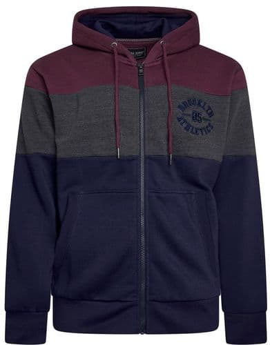 KAM FULL ZIP BROOKLYN PANELLED  HOODY - FIG/GREY/NAVY