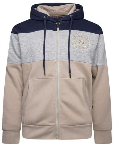 KAM FULL ZIP BROOKLYN PANELLED  HOODY - NAVY/GREY/STONE