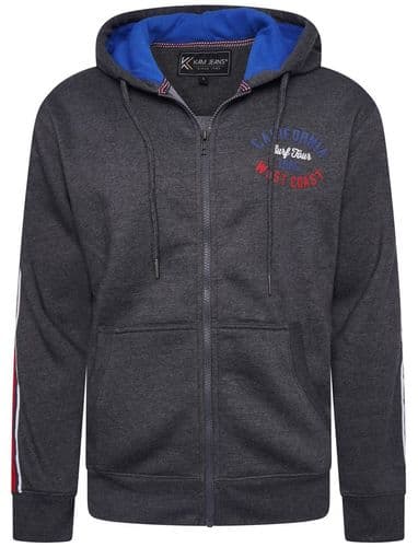 KAM FULL ZIP CALIFORNIA HOODY WITH STRIPE SLEEVE
