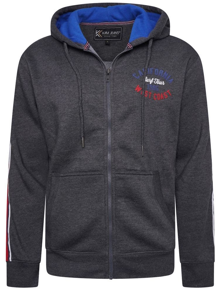 KAM FULL ZIP CALIFORNIA HOODY WITH STRIPE SLEEVE
